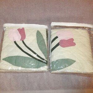 Vtg Country Collection Floral Tulips Pillow Shams Quilted Standard 2X Lot NEW